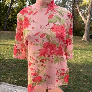Anthropologie Sheer Pink Floral Blouse